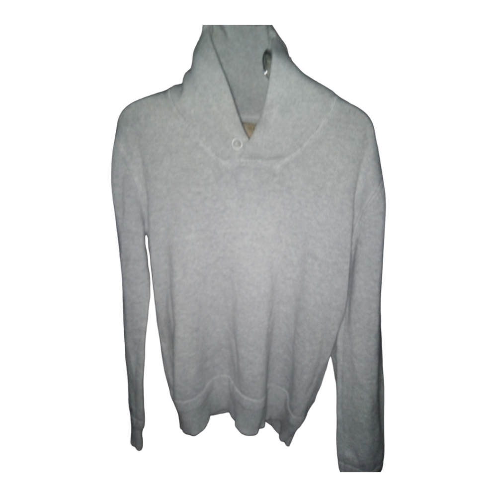 British Khaki Pullover Sweater Women's s Gray Cotton Knit Long Sleeve V-Neck